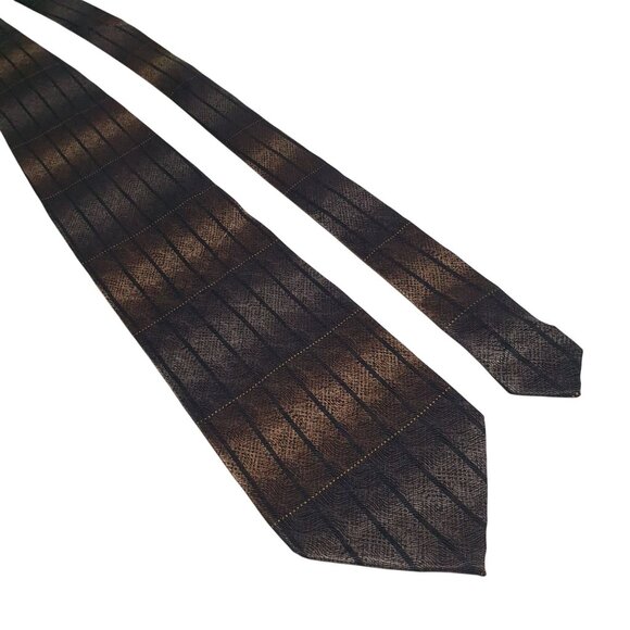Di Mosgio Hand Made Silk Tie Striped Pattern Brown Black Diagonal Design Gift - Picture 1 of 5